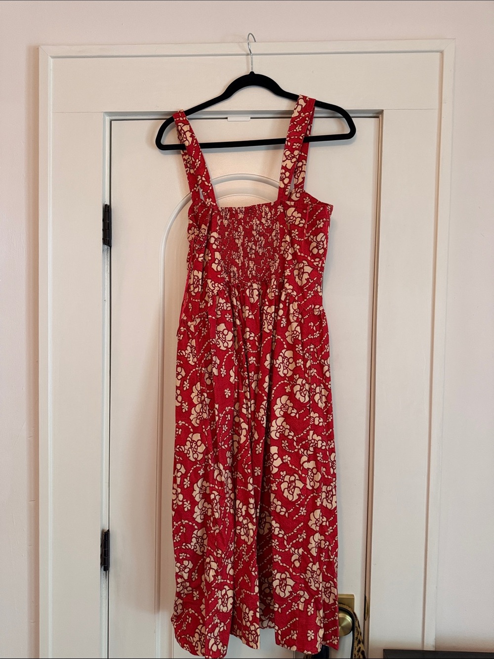 Free People Later Baby Red Floral Midi Dress with Cream Accents side M - Picture 5 of 5
